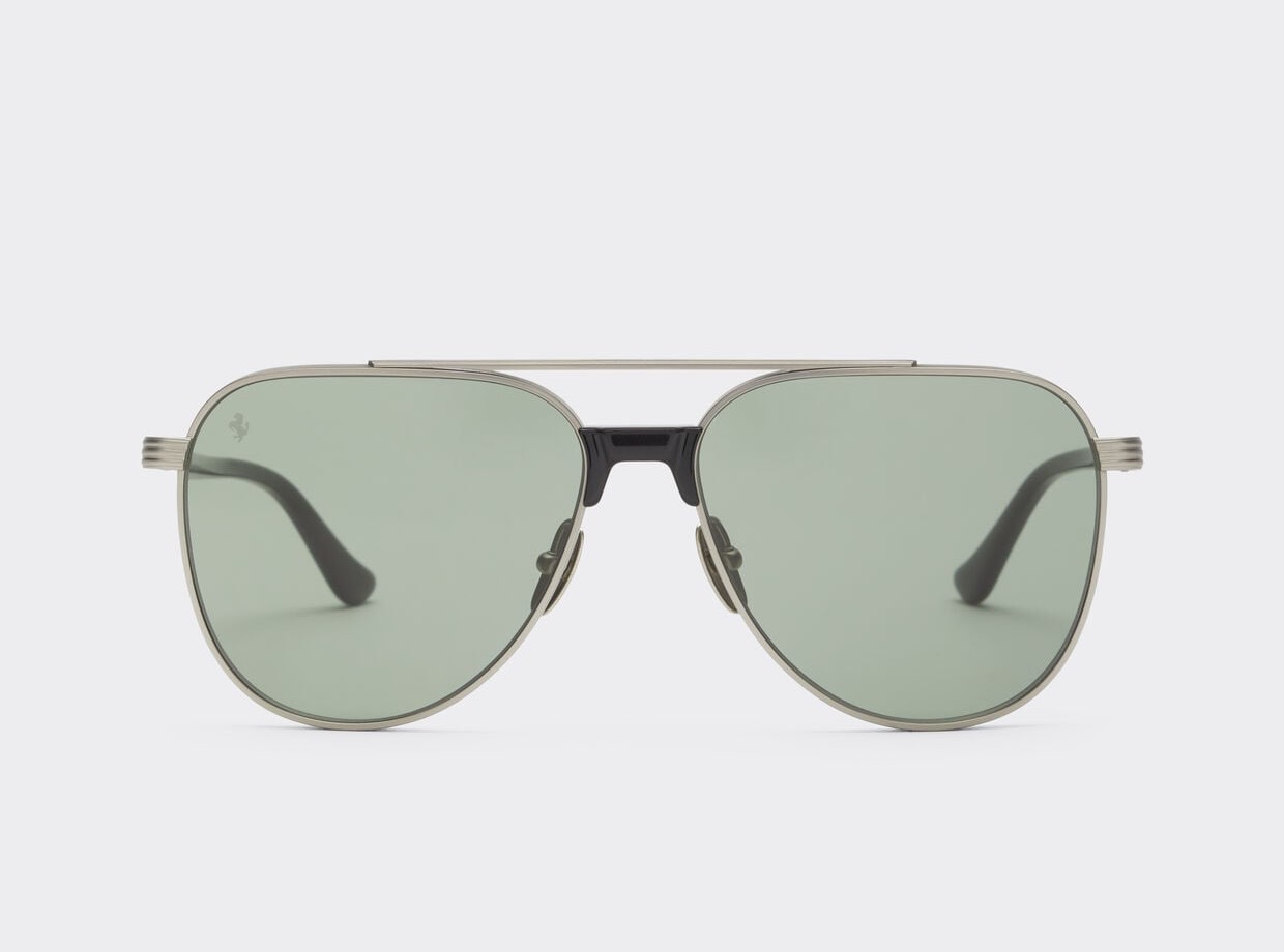 Ferrari Collection sunglasses in matte silver titanium with green lenses
